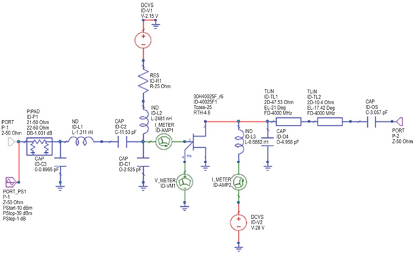 2 to 6 GHz, 25 W broadband PA schematic 2 to 6 GHz, 25 W Broadband PA Schematic (click for full-size)